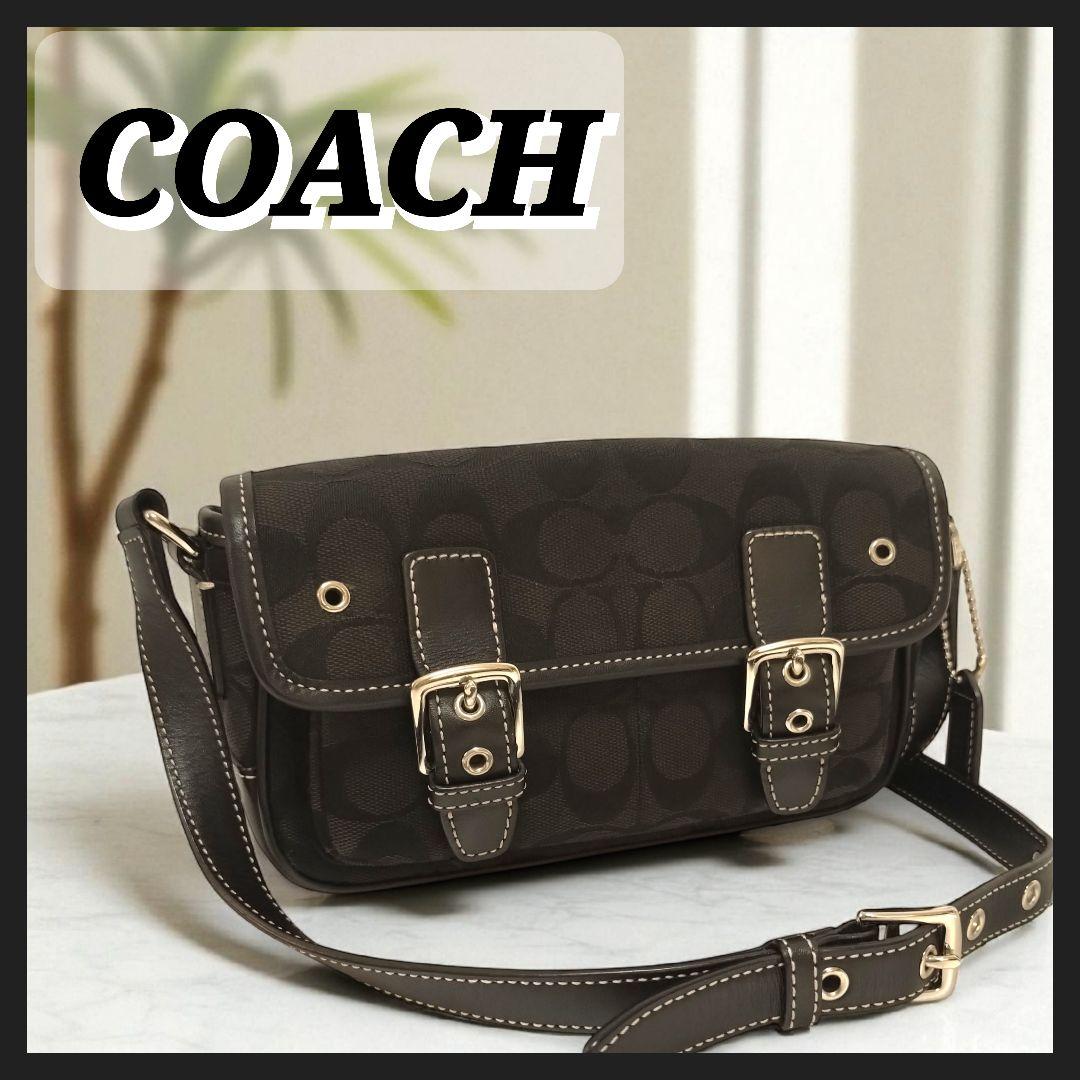 COACH コーチ ショルダーバッグ シグネチャー キャンバス 斜め掛け 黒
