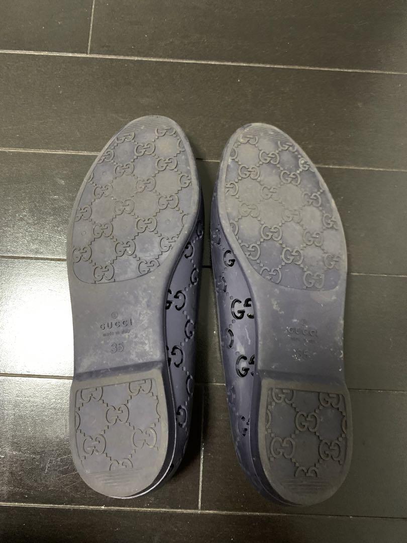 GUCCI ネイビー フラットラバーシューズ　35 専用 GUCCI ラバーシューズ ネイビー35 - メルカリ