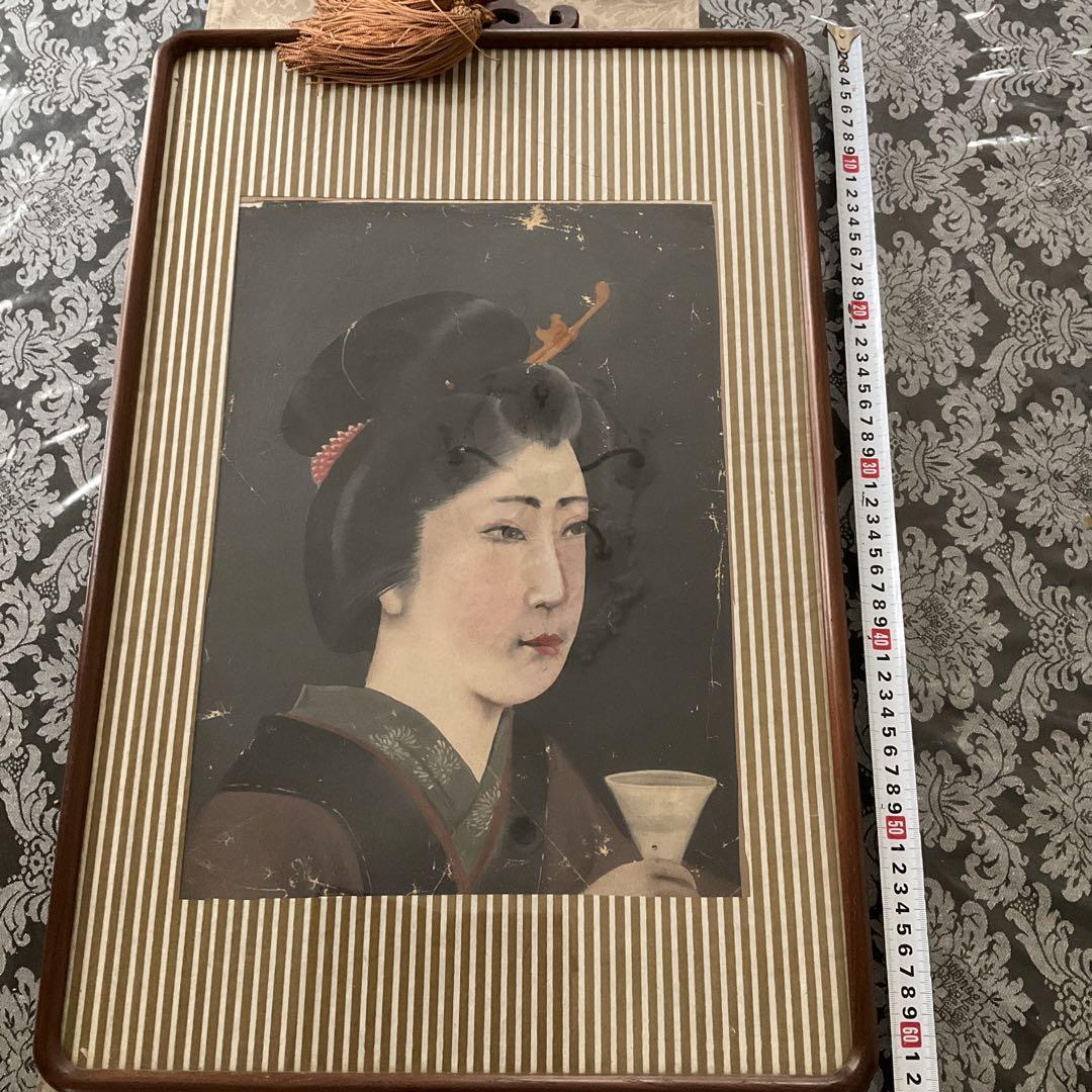 希少！ガラス絵【 明治手描き硝子絵 美人画　浮世絵額】古美術 骨董 希少！ガラス絵【 明治手描き硝子絵 美人画 浮世絵額】古美術 骨董