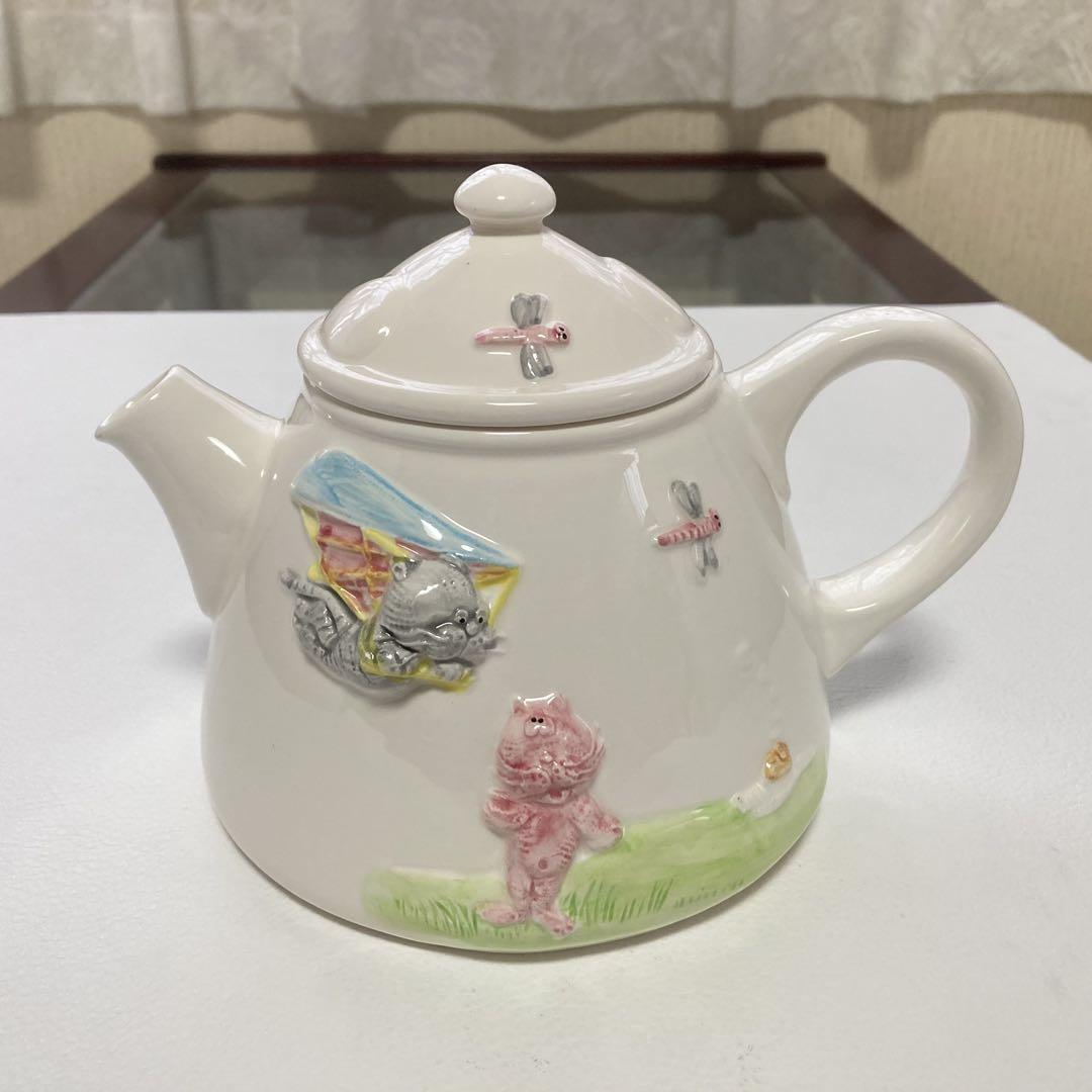ポーランド ポーリッシュポタリー 花柄ティーポット 青