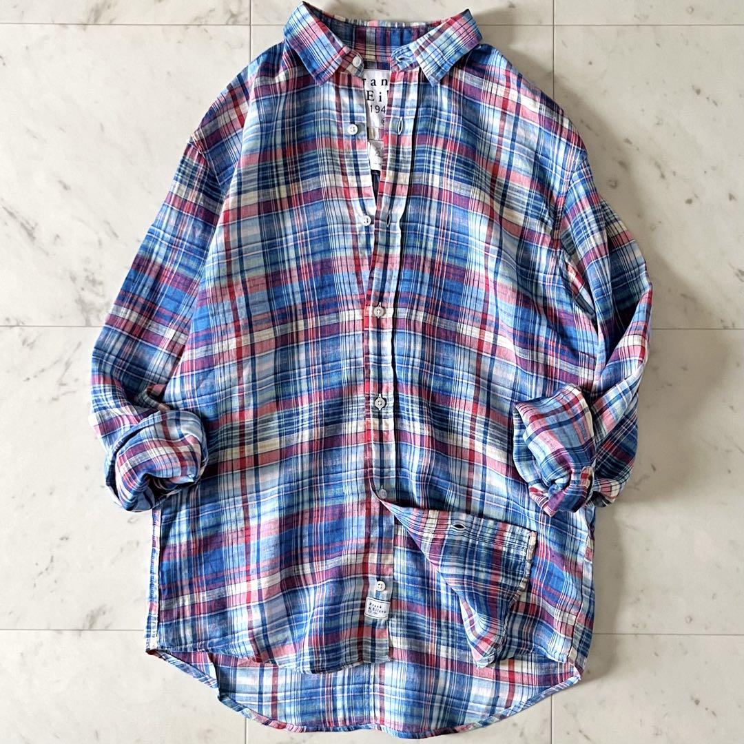 極美品＊フランクアンドアイリーン Paul リネンチェックシャツ