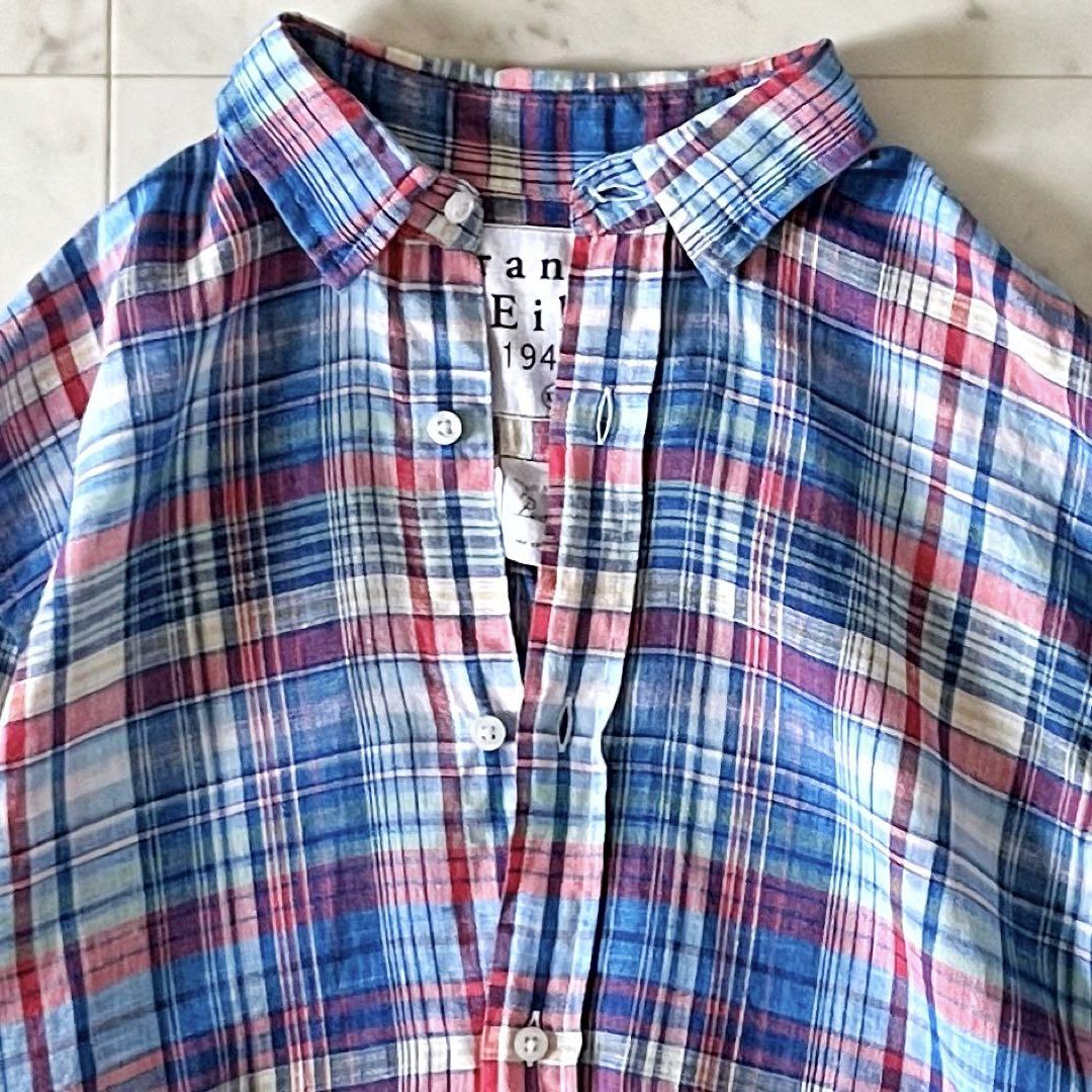 【送料込】 極美品＊フランクアンドアイリーン Paul リネンチェックシャツ トップス