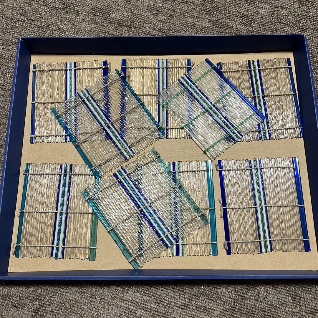 昭和レトロ 棒ガラス 敷き板9点 茶托 煎茶道具