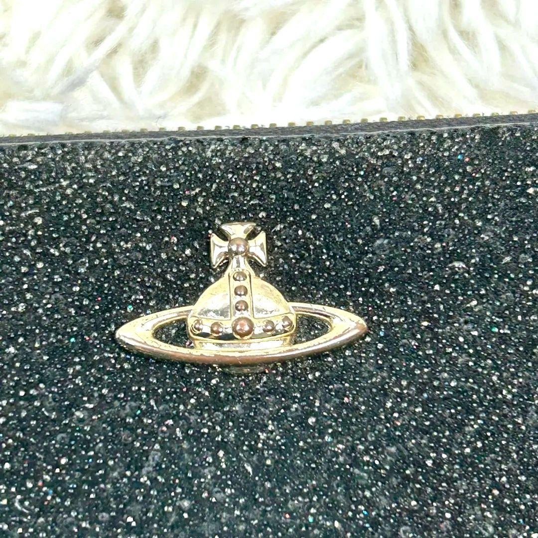 Vivienne Westwood ブラックグリッター　ラウンドファスナー長財布