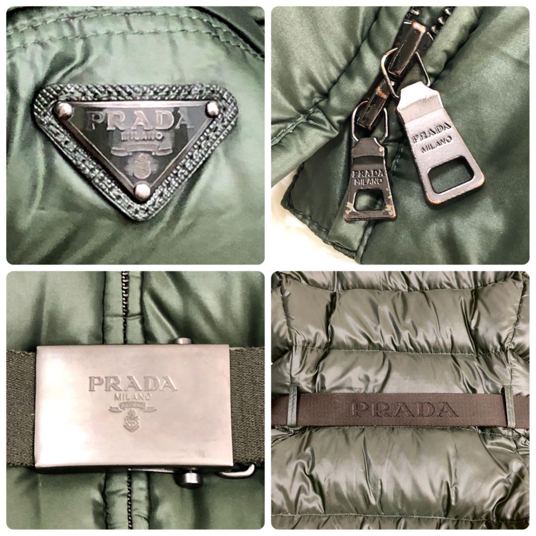 【美品】PRADA ダウンコート 三角ロゴ ベルト付 スポーツライン カーキ