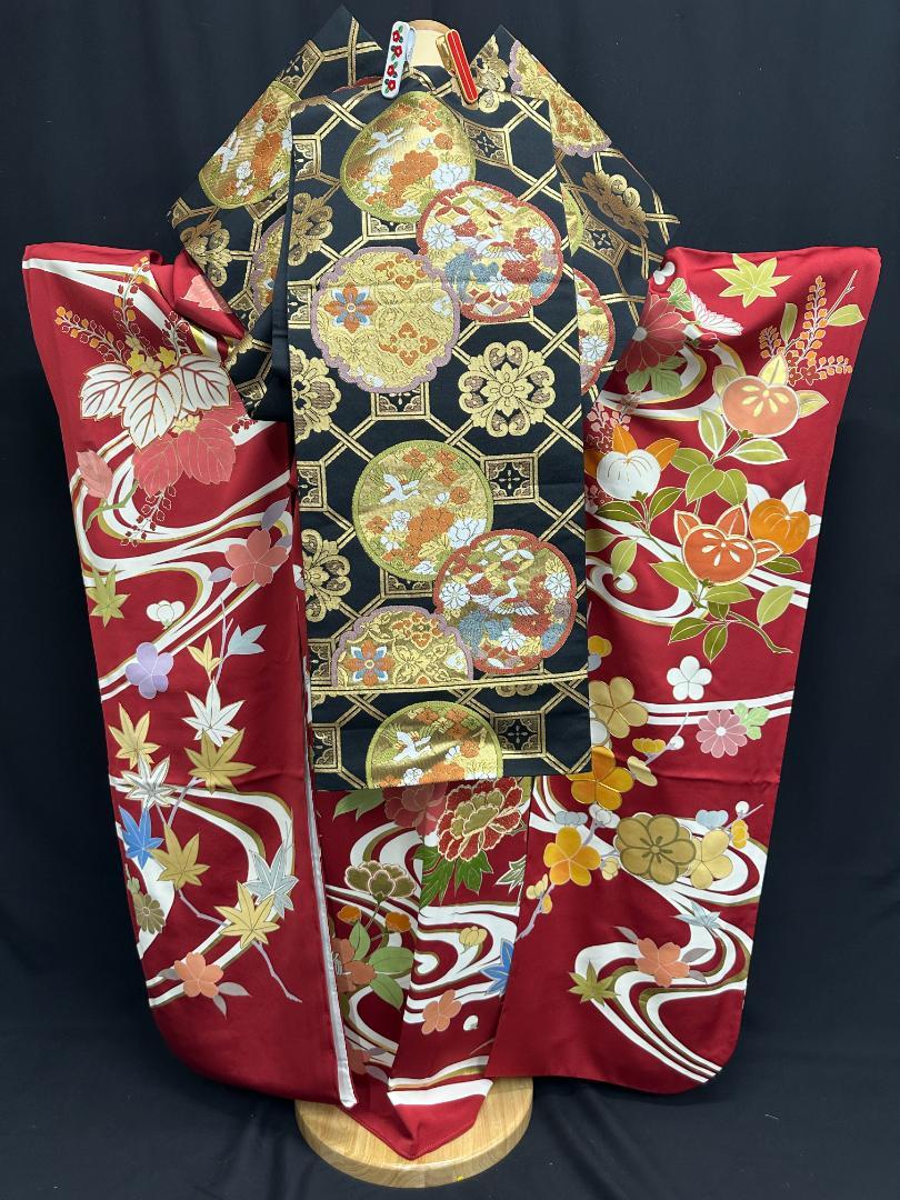 逸品 千總 赤地 刺繍 流水文 花 桐 振袖 川島織物 フルセット