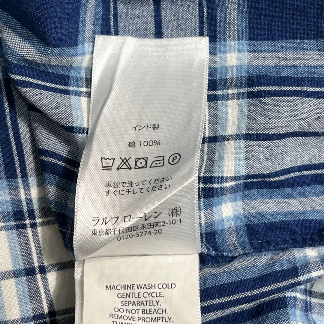 ラルフローレン 長袖BDシャツ 2XL 青チェック インド綿 刺繍 6280