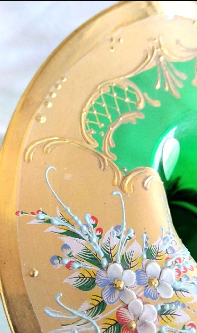 ベネチアンガラス バスケット グリーン　金 　花器　インテリア　置物　美術品