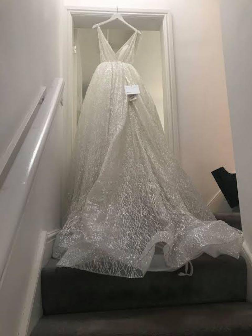 lazaro 3662 風 ウェディングドレス バックレス シルバー