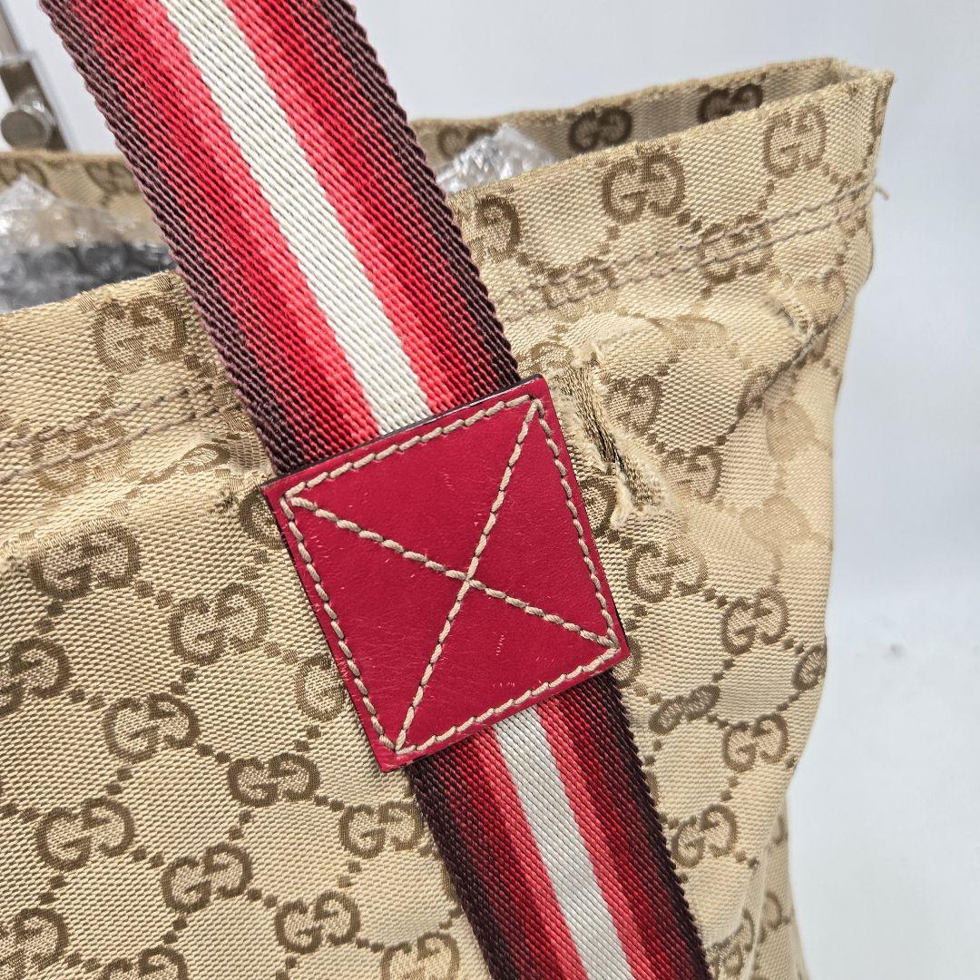 GUCCI トートバッグ GG キャンバス レザー シェリーライン