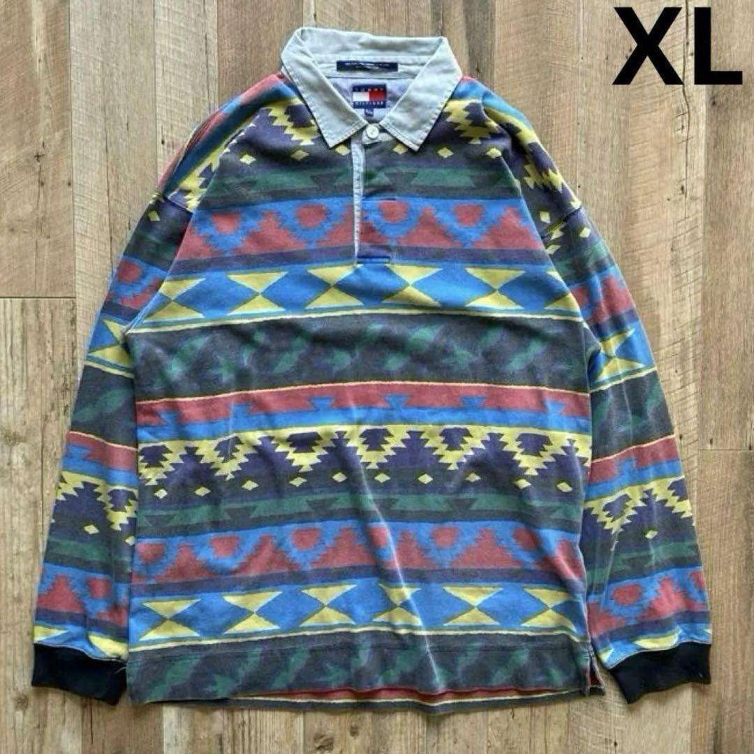 TOMMY HILFIGER 襟付き スウェット ラガーシャツ トレーナー 古着