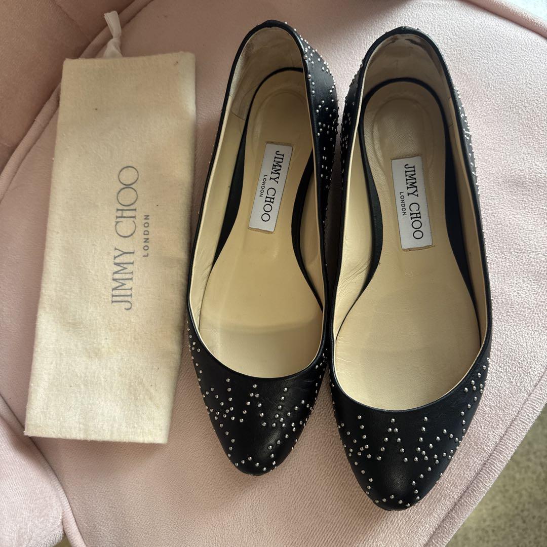 JIMMY CHOO スタッズ付きバレエシューズ ブラック