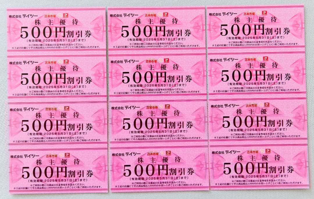 テイツー　株主優待券　500円割引券　12枚 テイツー株主優待券 500円割引券×20枚 テイツー 株主優待 500円