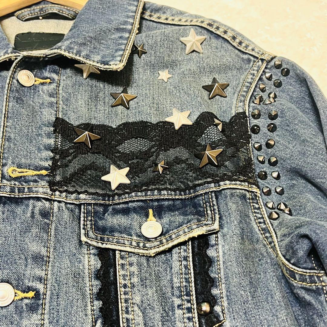 ZARA デニムジャケット レディース スタッズ 星 ハート レース