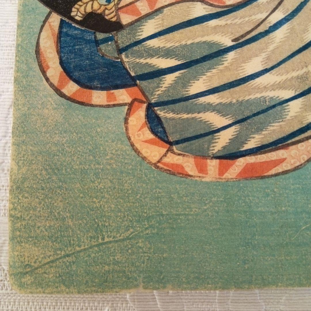 浮世絵、役者絵三枚綴りの内の１枚売り。歌川国貞画(三代豊国）