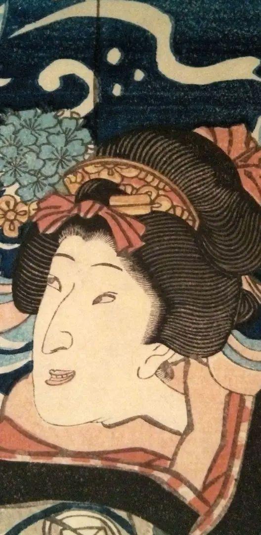 浮世絵、役者絵三枚綴りの内の１枚売り。歌川国貞画(三代豊国）