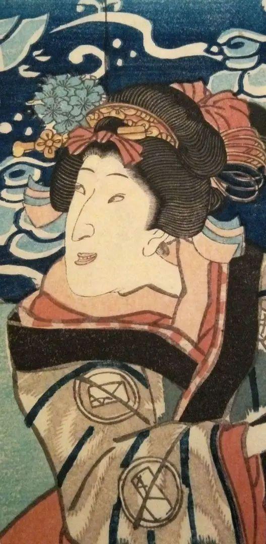 浮世絵、役者絵三枚綴りの内の１枚売り。歌川国貞画(三代豊国）