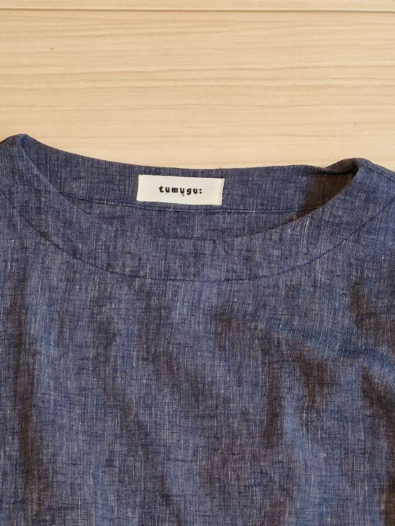 tumugu: ブルー サイドギャザー ワンピース