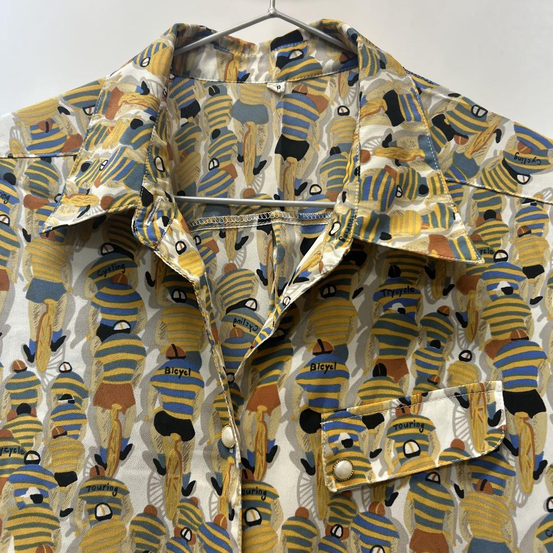 七分袖レトロ柄シャツ
