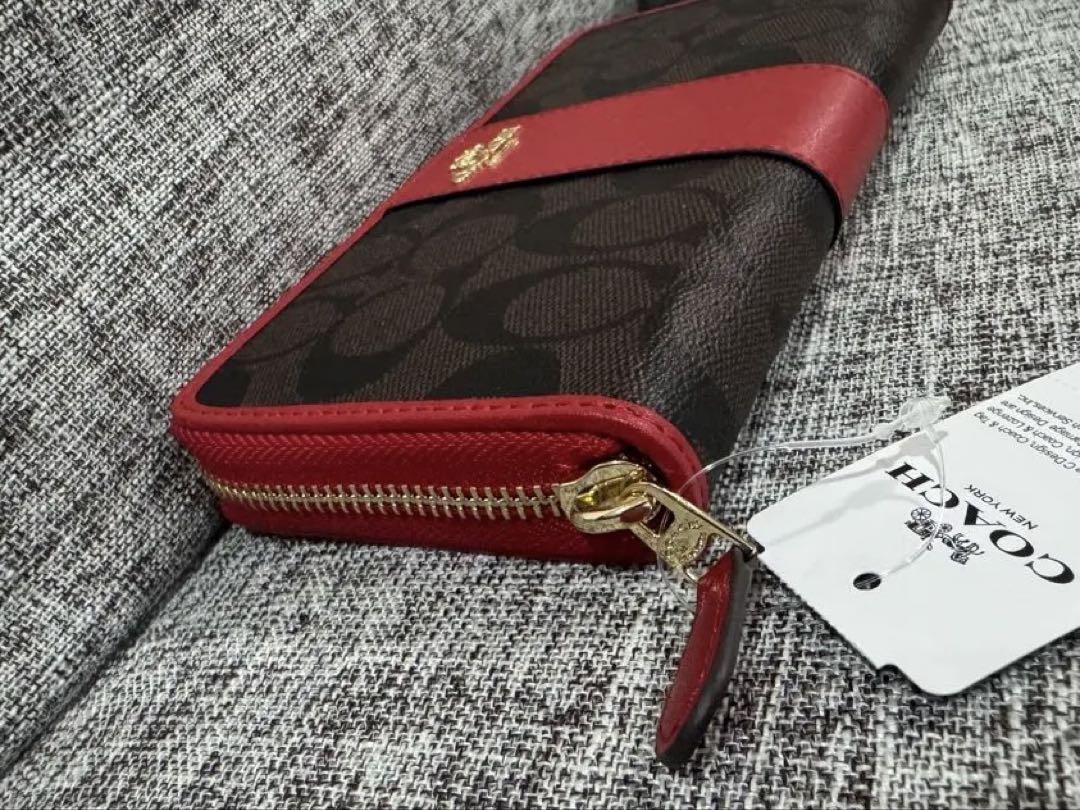 優先の方あり 新品 COACH 長財布 ブラウン/レッド プレゼント レディース