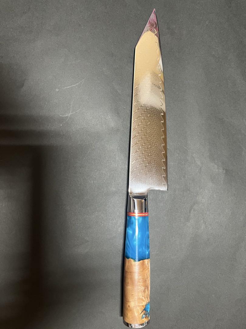 新品 V金10号 切付け牛刀 包丁 鏡面 ダマスカス67層 包丁カバー付き