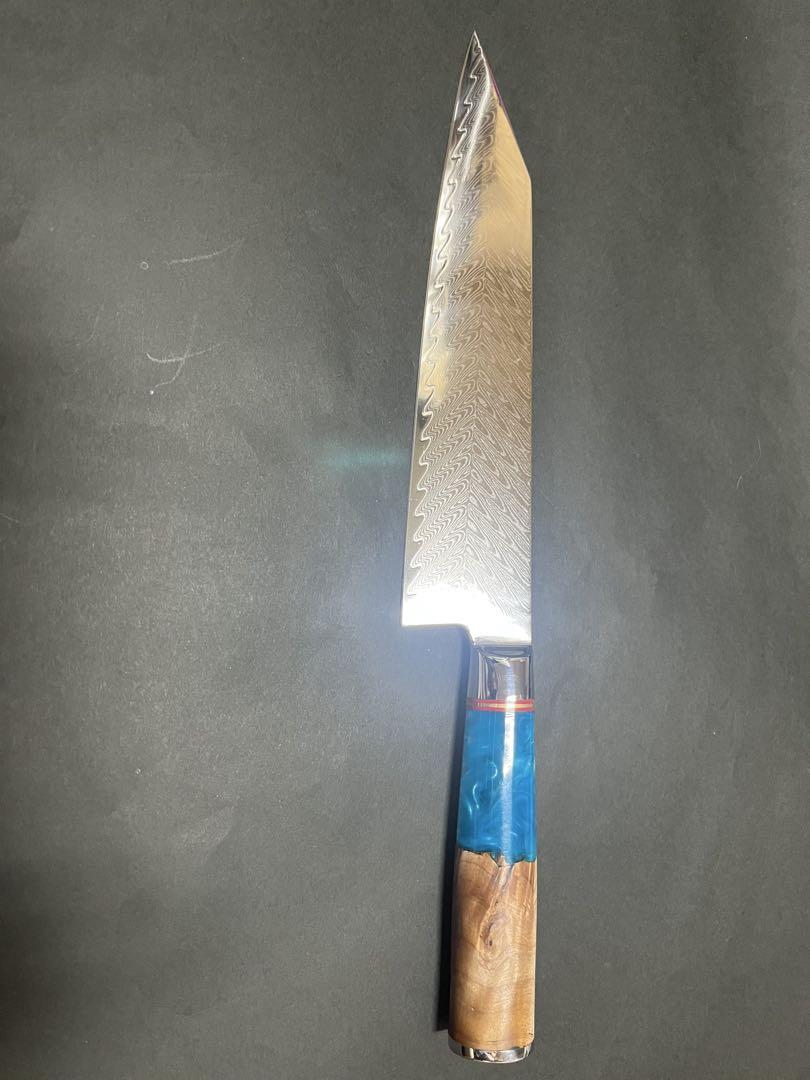 新品 V金10号 切付け牛刀 包丁 鏡面 ダマスカス67層 包丁カバー付き