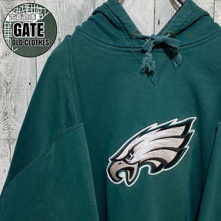 【※人気】NFL EAGLES★ビッグ刺繍ロゴ スウェットパーカー 深緑 XL
