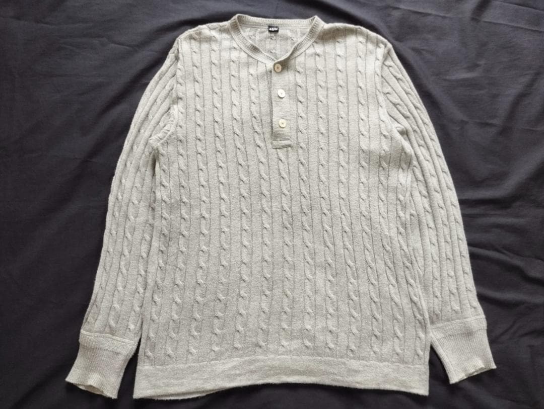 ４５R ４５RPM　ケーブルニット　３（L）　ヘンリーネック　コットン　グレー