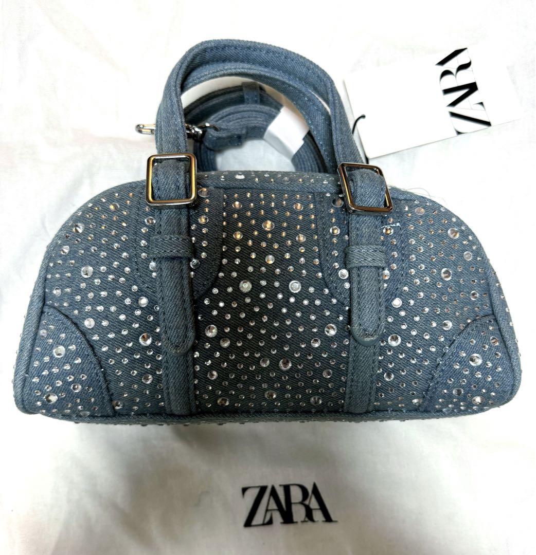 半額ストア ZARA ラインストーン デニムバッグ (ショルダーストラップ付 バッグ