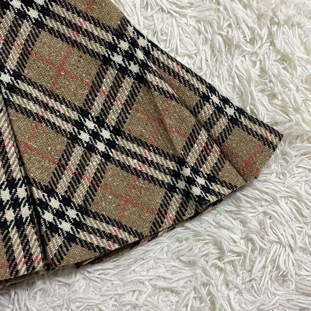 美品　バーバリーロンドン　ノバチェック　スカート　ツイード　プリーツ　ウール