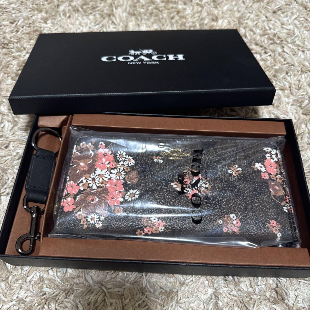 COACH 新品 レディース 花柄 長財布 茶 コーチ ブラウン 財布