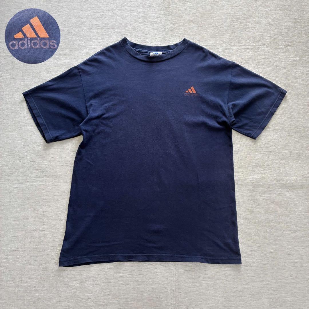【入手困難】80-90s USA製 メッセージT 鬼フェード 両面プリント 褪色 USA製 adidas Tシャツ ワンポイント 鬼フェード ネイビー 90s
