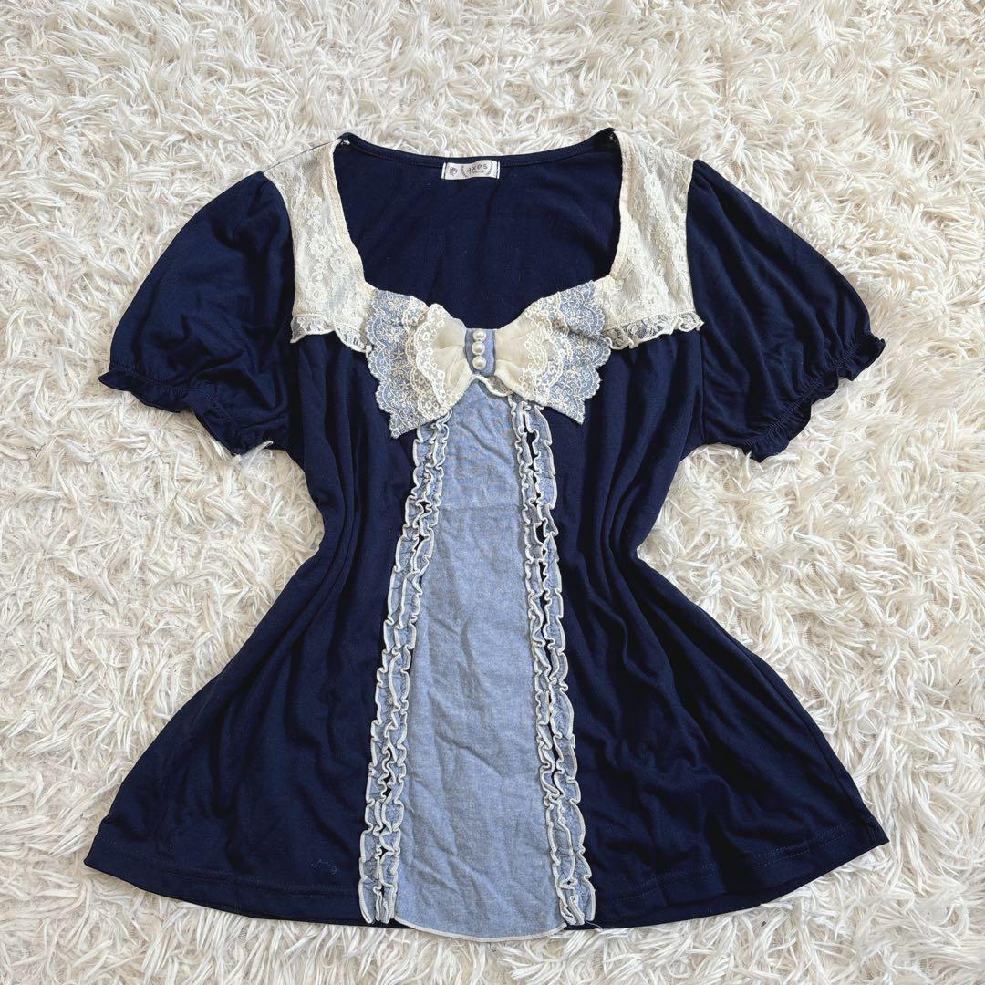 Y2K 姫系 フェアリーグランジ レース リボン 半袖 シャツ フリル