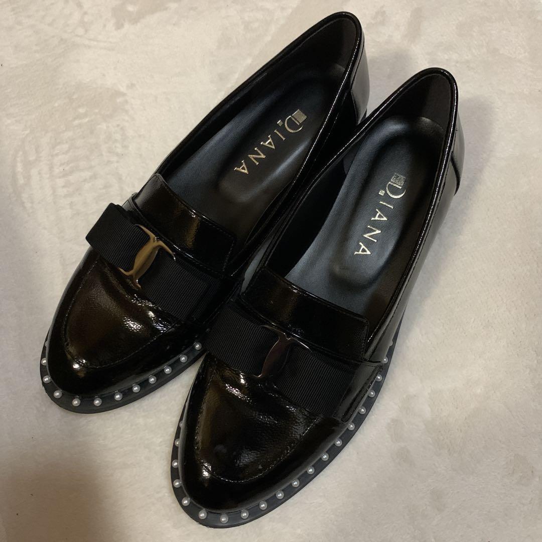 最終値下　極美品　ダイアナ　リボン　パールローファー　23.5 ブラック