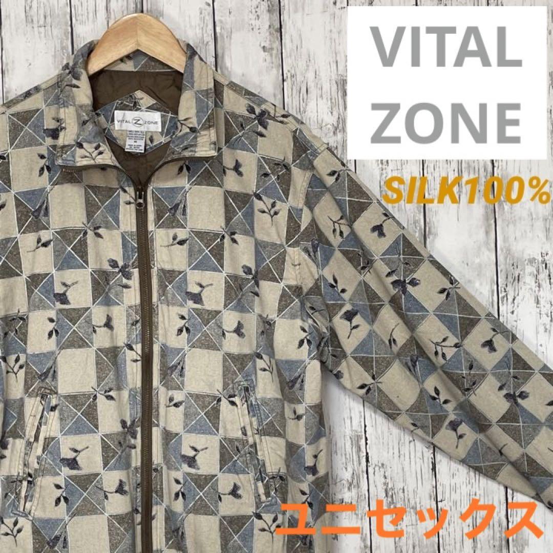 バイタルゾーン シルクジャケット レトロ ボタニカル柄 size M
