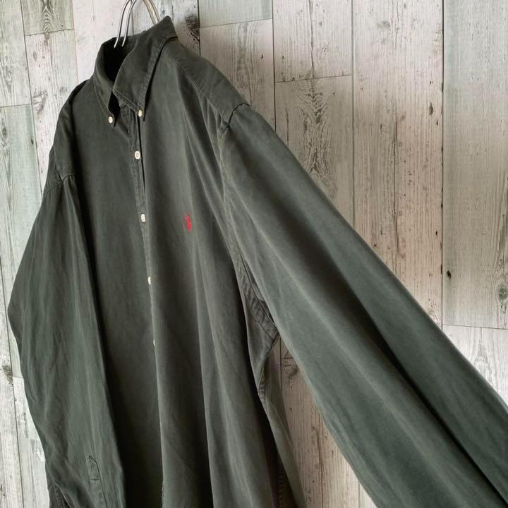 ジなく⇘ 希少サイズ 長袖シャツ L カーキ 5xpEK-m23475361029 ラルフローレル ワンポイント刺繍ロゴ おります