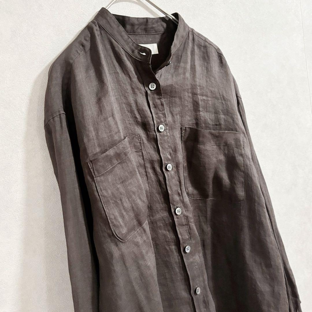 24SS IENA イエナ ラミーバンドカラーWポケットシャツ ブラウン