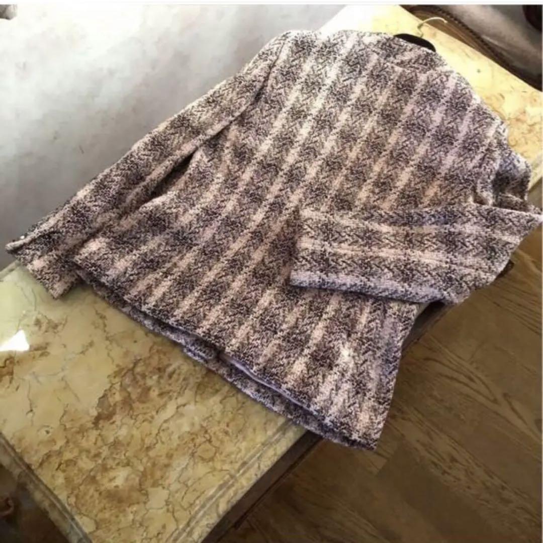 CHANELシャネル COCOマークボタンツイートノーカラー裾チェーンジャケット
