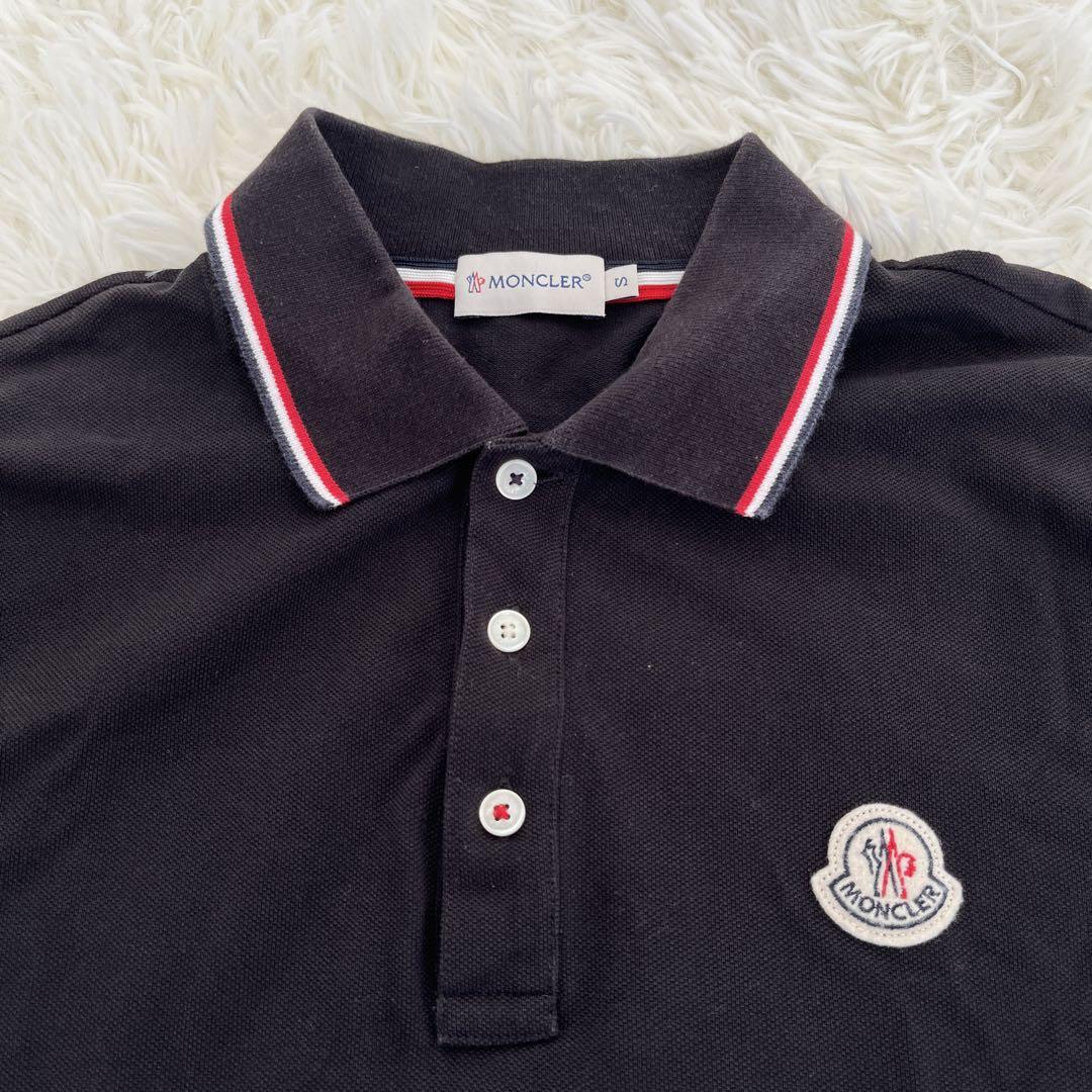 MONCLER モンクレール　鹿の子半袖ポロシャツ ロゴワッペン ストライプ