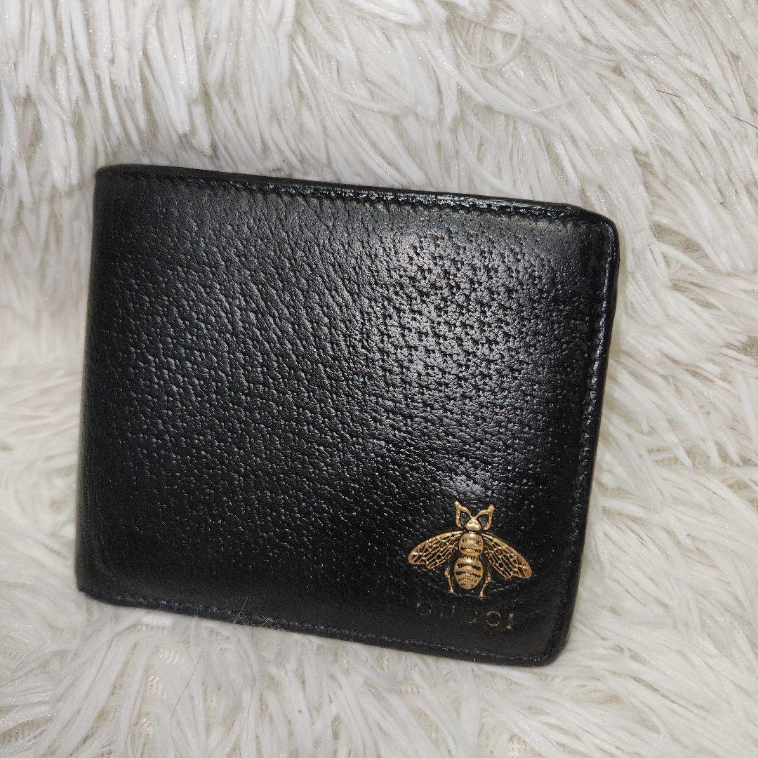 【美品】GUCCI　 二つ折り財布　 アニマリエ　ビー　蜂　レザー　ブラック GUCCI グッチ 二つ折り財布 アニマリエ ビー 蜂 レザー ブラック