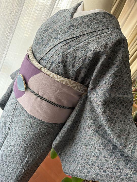 美品正絹袷漢方染絞り紬単品