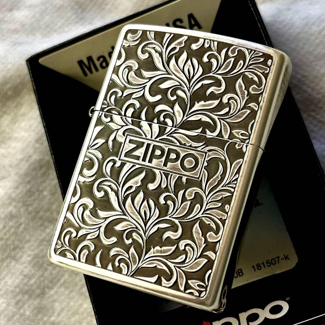 ZIPPO アラベスク 両面彫刻　アンティークシルバー　銀イブシ　ジッポー　新品