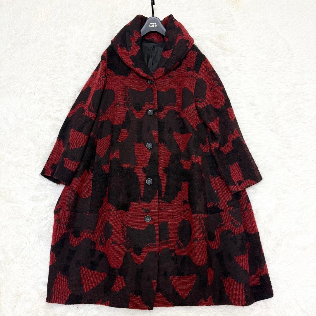 慈雨　ジウ　ロングコート　コクーン　ショールカラー　ゆったり　ウール　赤 40