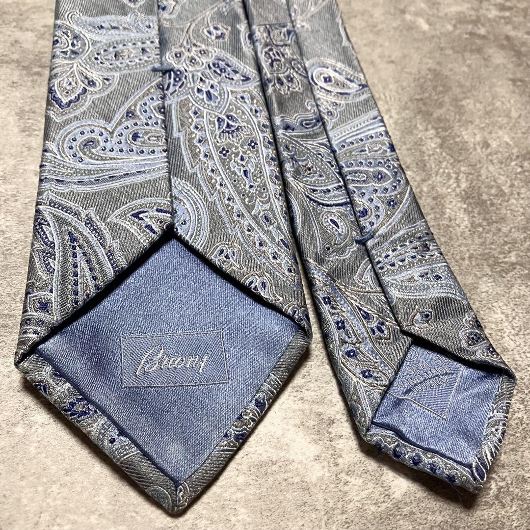 【良品】　Brioni ネクタイ　シルク　ペイズリー柄　ジャガード織　ブルー系