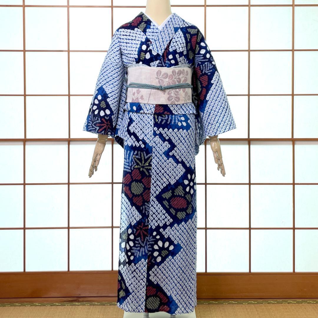有松鳴海絞り 浴衣 夏着物 綿 花柄 kimono A-1914