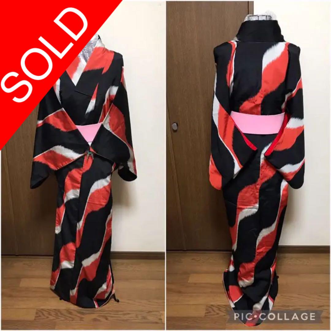 1314400円 人気激安 まこたま様専用 アンティーク 赤黒白斜めボーダー 袷