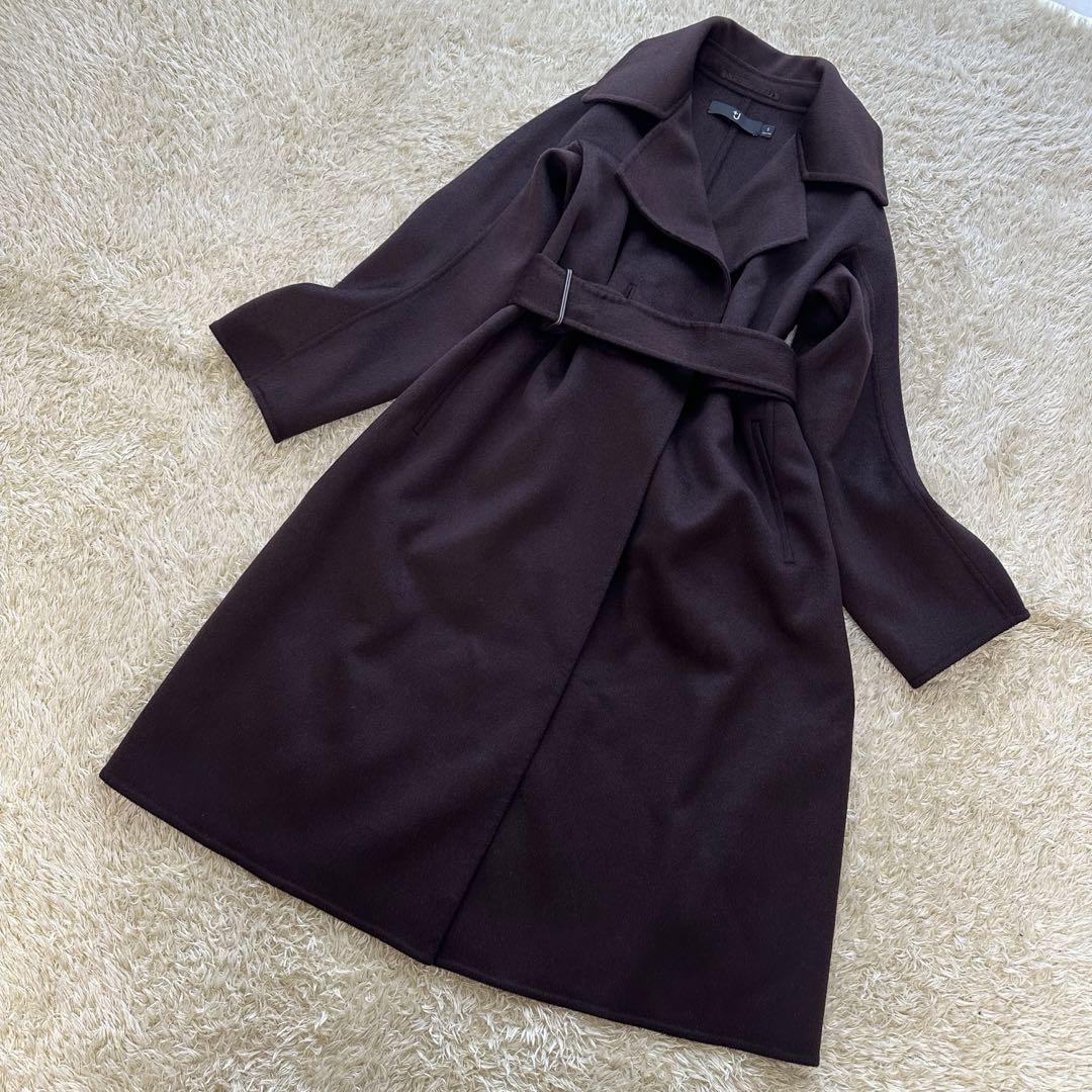 ユニクロ+J カシミヤブレンドラップロングコート ブラウン ベルト ロング丈