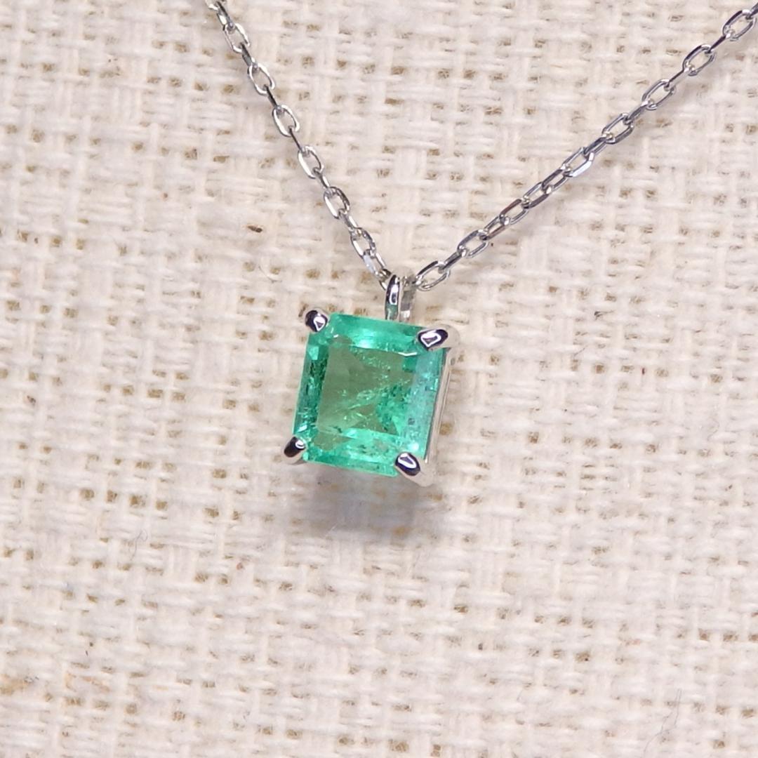エメラルド ネックレス Z5798 0.31ct プラチナPt シンプル四角