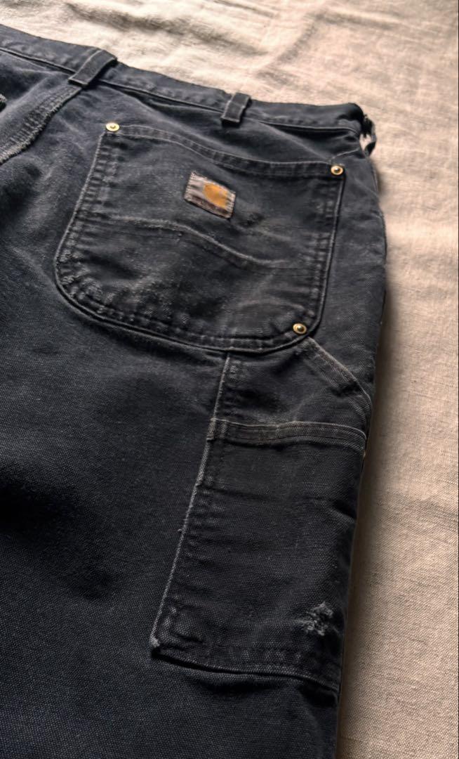 話題の人気 ダブルニー 鬼フェード】Carhartt USA製 ボロ ヒゲ ブラック パンツ