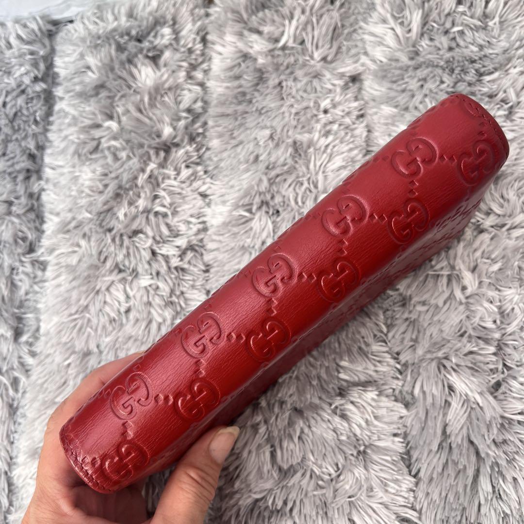 美品✨GUCCI 長財布　ラブリーハート　シマ　レッド　レディース　ロゴ金具